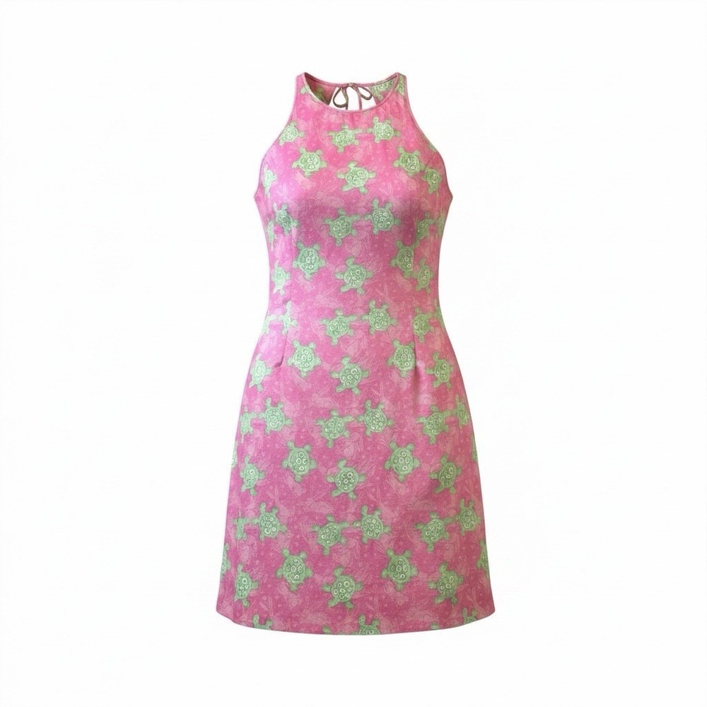 Lilly Pulitzer vintage Turtles Rabbits dress women Pink green sleeveless Size 4